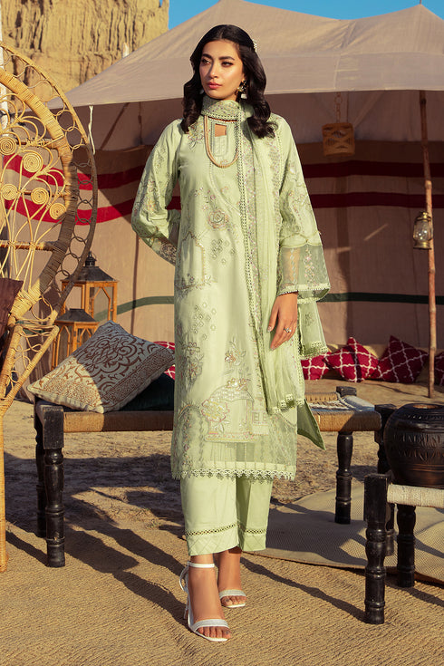 Full front view of NAQSHI Aiza outfit showing complete silhouette with straight trousers and balanced fit