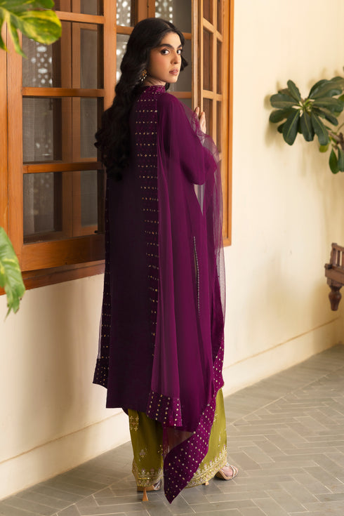 NAQSHI Irma net dupatta draped showing 4‑sided chunky border featuring pure hand-adda sitara-centric embellishments adding mystical shine.