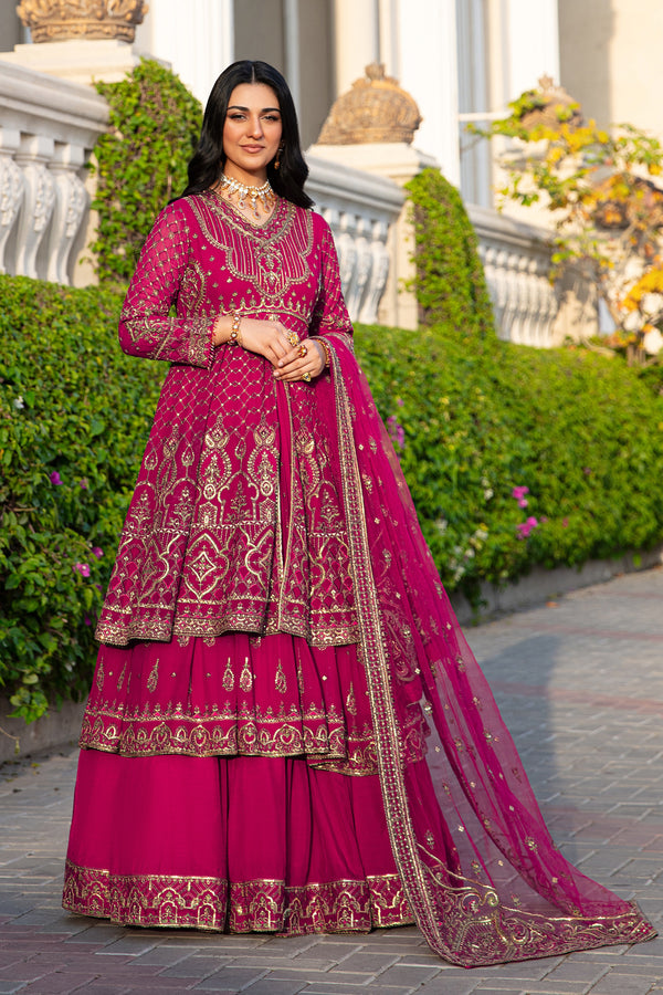 Behnaam net dupatta draped to showcase all-over embroidery, sequin work and a heavy four-sided ornate lace border.
