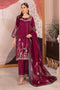 Erina burgundy pink 3-piece festive outfit by NAQSHI, full front view with embroidered slub raw silk long shirt, culottes and organza dupatta, ready to wear eastern formal dress.