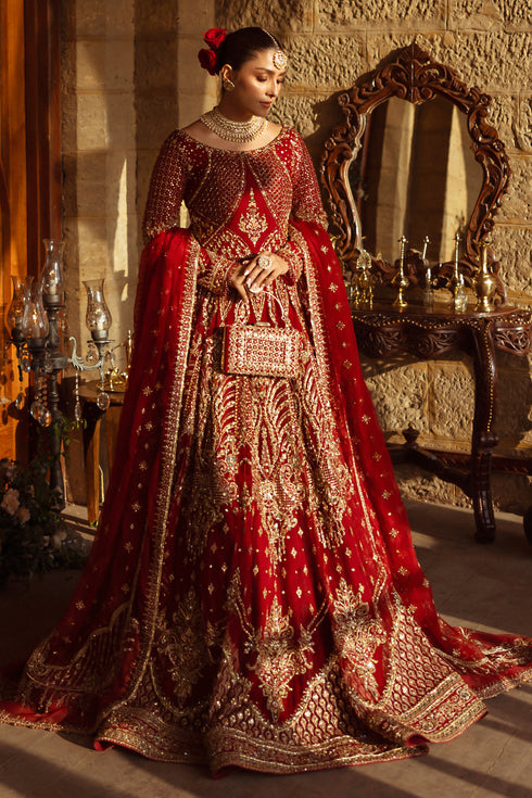 Close-up of NAQSHI Firaaq lehenga panel featuring fine hand‑adda embroidery, pattern work, resham thread accents, malas, and minimal contrast borders.