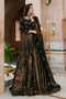 NAQSHI Kaif black Indian raw‑silk lehenga choli with boat neckline, fully hand‑adda embellished choli and heavily jeweled lehenga, styled front on