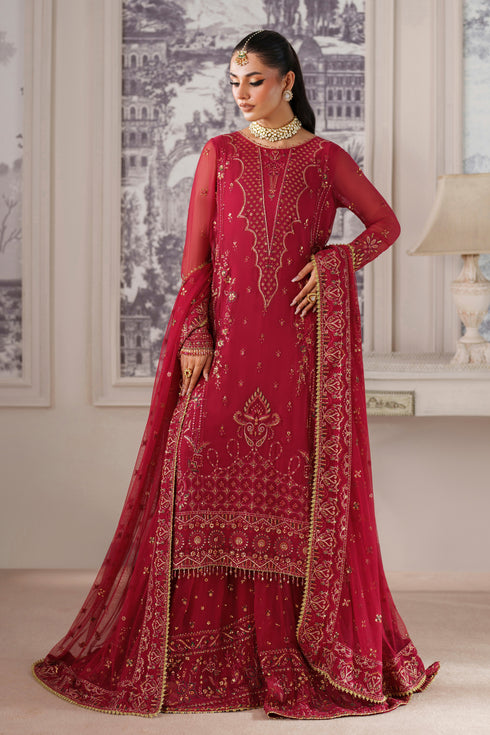 Nain Tara red crinkle chiffon shirt with sequin-spray embroidery