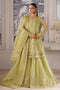 Nibaat by NAQSHI full front view—lime organza 3PC set with elegant long shirt, flowing sharara, and bordered dupatta