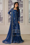 Nia by NAQSHI full front view in navy blue crinkle chiffon with embroidered shirt, voluminous sharara, and delicate tassel hangings