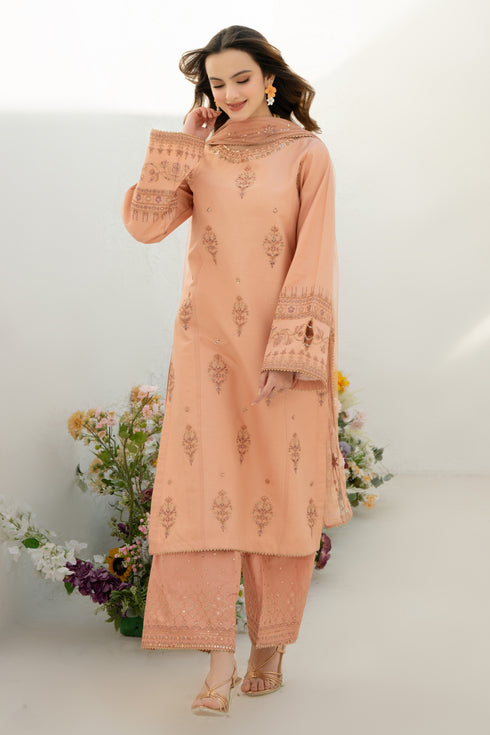 NAQSHI Sanam embroidered culottes with tilla-lace hem displayed front-on