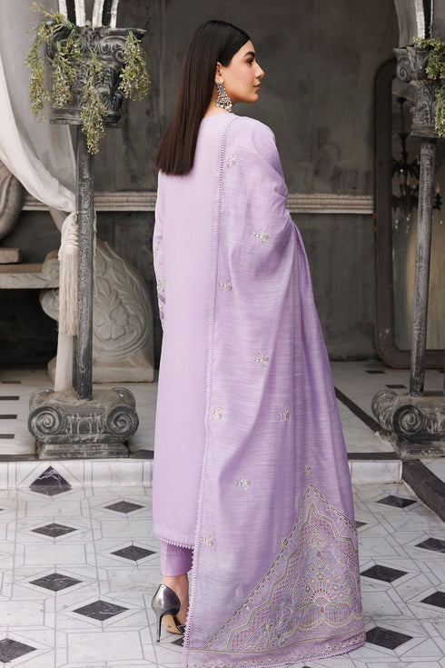Back view of NAQSHI Adah outfit showing long straight silhouette and soft cotton organza dupatta drape