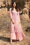 NAQSHI Jazmin tea pink 3PC ready to wear embroidered lawn suit with open shirt, cambric culotte trousers and net dupatta for semi formal occasions