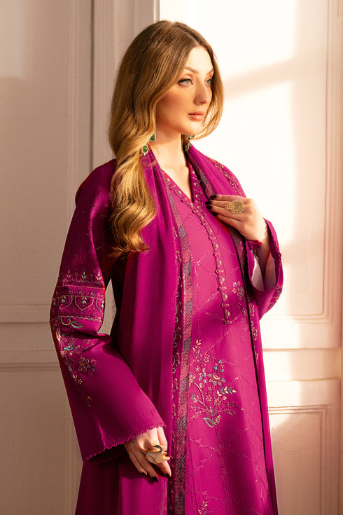 NAQSHI Hira pleated cambric straight trousers front view with crisp pleats and smooth texture complementing the shirt.