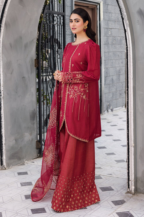 Side profile of Gajra cotton massuri festive dress highlighting sharara movement and dupatta border