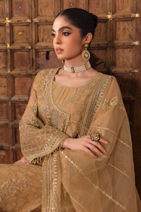 NAQSHI Marjaan organza dupatta draped fully showing lengthwise floral & line embroidery, sequin highlights, and two‑sided embroidered border with minimal lace edge.