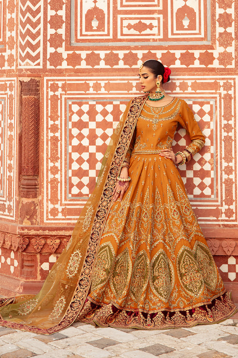 Detailed view of Zarwisha lehenga panel featuring heavy embroidery, intricate dori motifs and luxurious contrasting velvet applique border.