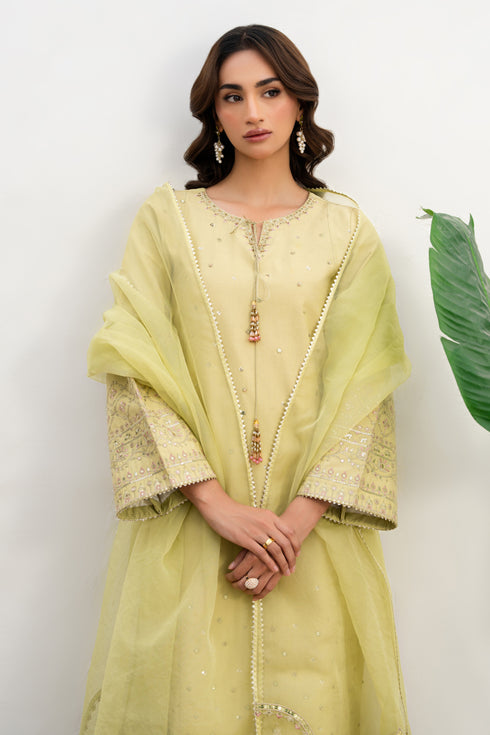 NAQSHI Neha loose Pima lawn culottes with tilla-lace trim at hem displayed front-on