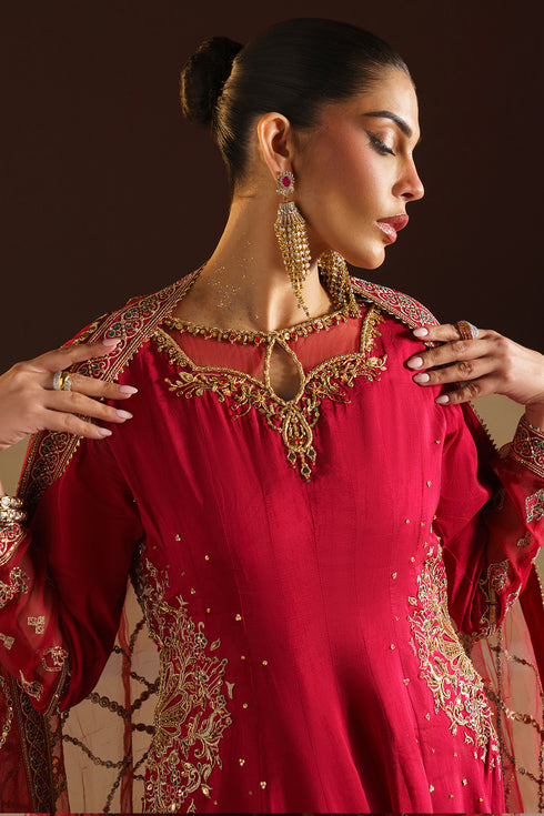 Neckline detail of NAQSHI VANI frock highlighting boat neck keyhole and hand embellishment work
