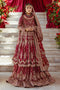NAQSHI Jhankar garnet-red pure raw-silk kalidar frock with square neckline, fitted sleeves, dense hand-adda embroidery (naqshi, dabka, payal, cut dana, stone, crystal) across bodice, paired with Indian raw-silk lehenga and embellished dupatta.
