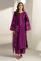 Front view of NAQSHI Tamana plum Pima lawn shirt with embroidered round neckline, adda button placket & lace-trim sleeves