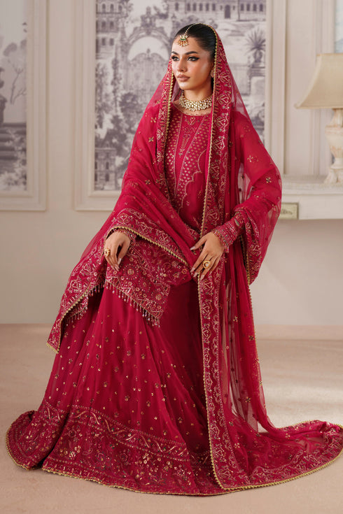 Nain Tara complete red 3-piece ensemble: shirt, sharara, and dupatta