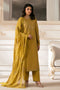 NAQSHI Nageena mustard cambric straight-cut shirt with delicate embroidery around round neckline and lace finish at hem