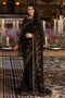 Naqshi Hainoor black net saree with Indian raw‑silk blouse richly adorned in hand‑adda—kora, dabka, threadwork, sequins—and crystal hangings on end, styled with raw‑silk petticoat.