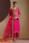 NAQSHI ZUHI shocking pink raw silk long shirt with culotte and organza dupatta embroidered festive ready to wear outfit