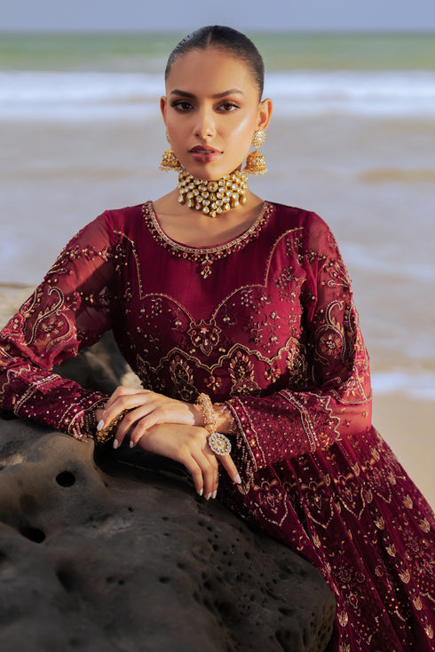 NAQSHI Zureal frock bodice highlighting dense hand-adda embroidery, sequin clusters, threadwork and handmade hanging embellishments.