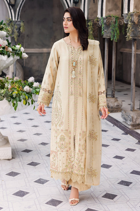 Front angle view highlighting embroidery and open slit detailing of long shirt