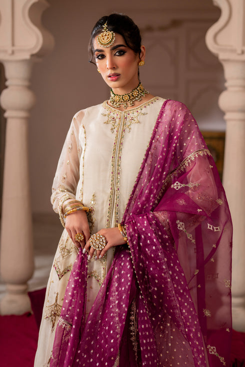 NAQSHI Abeeha ready-to-wear outfit front view with magenta dupatta drape and balanced hand work for festive occasions