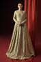NAQSHI Karishma pistachio net and PK raw silk gown with hand-adda embroidered bodice, stylized neckline and sequin accents