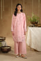 Dana 3 piece ready to wear Eid outfit in soft pink Pima lawn embroidered shirt with cambric culotte trousers and printed cotton net dupatta – full front look