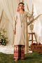 NAQSHI Numa beige ready-to-wear casual outfit with cotton satin straight shirt, printed culotte trousers, and net dupatta