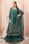 NAQSHI Gul-e-Rimal front view in zinc green raw silk with intricate embroidery and sharara design