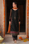 Zarim black and orange semi formal dress in crinkle fabric with embellished long shirt, PK raw silk culottes and contrast dupatta