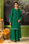 NAQSHI Malika green three piece ready to wear outfit front view with embroidered Pima lawn shirt, cambric culotte trousers, and crinkle dupatta with sequin spread