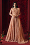 NAQSHI Ashiayana peach frock with stylized neckline, angled sleeves, sequined embroidered panels and net dupatta