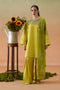 Deniz lime 3-piece ready-to-wear outfit with embroidered lawn shirt, cambric shalwar, and printed crinkle chiffon dupatta.