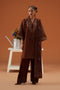 Fiona brown 3-piece ready-to-wear outfit with embroidered lawn shirt, cambric shalwar, and printed crinkle chiffon dupatta.