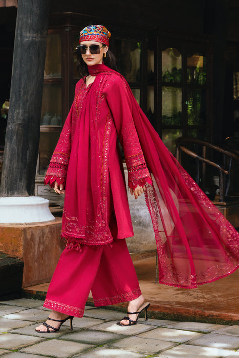 Gulzaib by NAQSHI angled view highlighting side embroidered borders and panel detailing