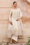 NAQSHI Gul-e-Rohma front view – beige raw silk shirt with floral jal neckline, adda embroidery, sequins shimmer
