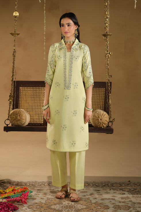 Straight standing pose of Nagma ready to wear Eid outfit highlighting balanced shirt length and modest silhouette