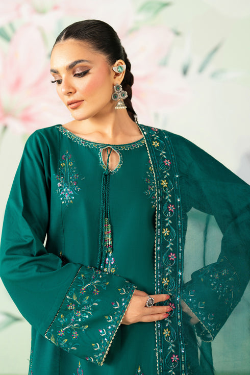 NAQSHI Ankita olive green net dupatta with delicate embroidery along the length and fine border finish