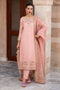 NAQSHI Gul-e-Rehaab front view – peach raw silk shirt with adda-embroidered neckline, sequins, and structured seam