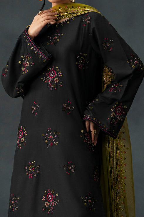 Madiha by NAQSHI close-up of neckline embroidery detail and sequin-gold accents