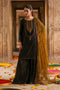Irra black and brown semi formal dress in crinkle fabric with embellished neckline, flary pants and net dupatta for festive occasions