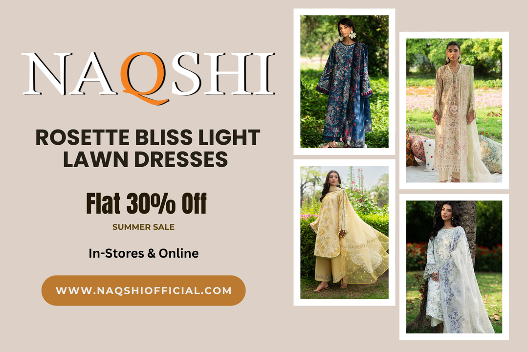 NAQSHI Rosette Bliss Light Lawn Dresses Sale – Flat 30% Off