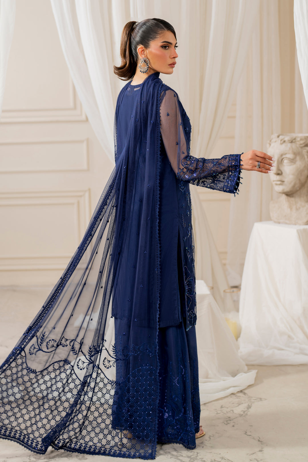 Buy Naqshi Nayal – Navy‑Blue Net Gown Set · Order Now