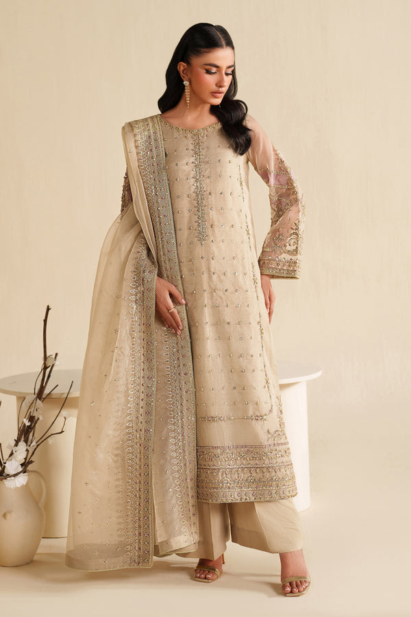 NAQSHI ivory beige ready-to-wear formal dress with soft embroidery and sheer dupatta, designed for elegant events and celebrations