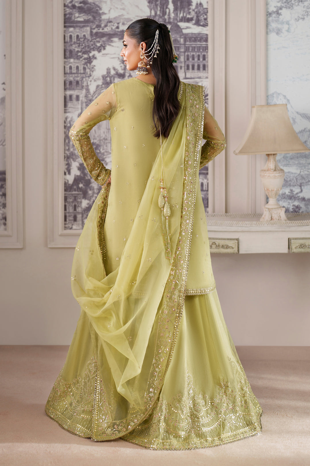 Nibaat by NAQSHI back view featuring graceful keyhole neckline and chic tassel embellishment