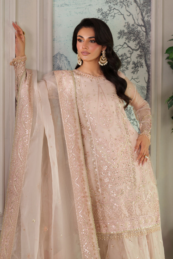 Zri by NAQSHI detailed embroidery and sequin border on sleeve or sharara panel.