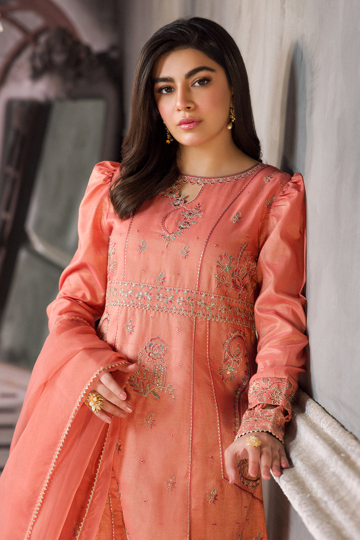 Close portrait showing sleeve lace finish and front embroidery detailing