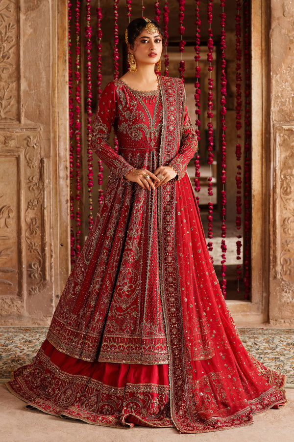 NAQSHI Zeban red bridal lehenga ready-to-wear full bridal set with heavy embroidery and embellished border for weddings and reception events.